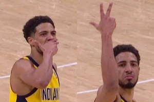 霸氣！哈利伯頓面對布倫森超遠三分打進 盜用后者慶祝方式