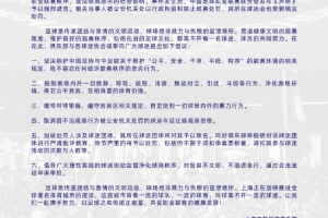 申花球迷協(xié)會(huì)倡議書：將取消因不當(dāng)觀賽行為被處罰的球迷觀賽資格