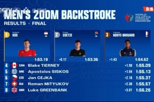世錦賽男子200米仰泳決賽：匈牙利選手胡貝特1分53秒19奪金