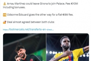 記者：赫羅納與水晶宮達(dá)成交易，馬丁內(nèi)斯加盟英超&愛(ài)德華去西甲