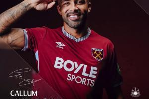 官方：西漢姆聯(lián)免簽紐卡斯?fàn)柷颁h卡勒姆-威爾遜