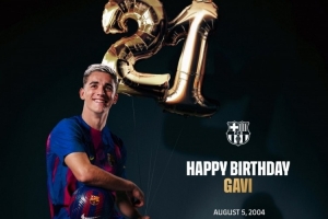 巴薩官方祝加維21歲生日快樂(lè)，球員為巴薩出戰(zhàn)153場(chǎng)斬獲5冠