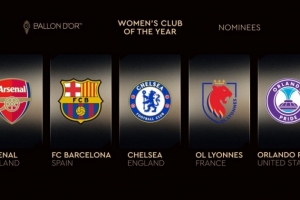 最佳女足俱樂部候選：阿森納、巴薩、切爾西、里昂、奧蘭多榮耀
