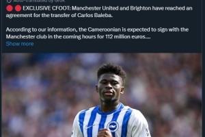 費(fèi)迪南德轉(zhuǎn)發(fā)外媒新聞：曼聯(lián)1.12億歐簽巴萊巴達(dá)協(xié)議？真的？