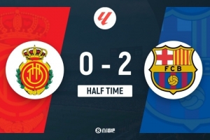 半場(chǎng)-巴薩暫2-0九人馬洛卡 費(fèi)蘭爭(zhēng)議破門(mén)拉菲尼亞頭槌建功