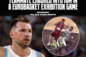 被隊(duì)友壓倒在地！Stein：東契奇右膝挫傷 并不嚴(yán)重