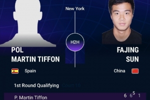 美網(wǎng)資格賽孫發(fā)京決勝盤(pán)領(lǐng)先收獲退賽禮，取得大滿(mǎn)貫資格賽首勝