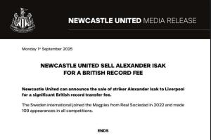 紐卡伊薩克公告僅37字，記者：這充分說明了球隊(duì)如何看待他的行為