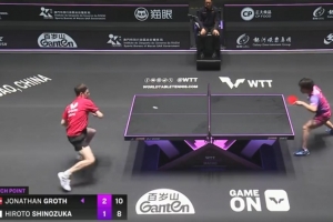 格羅特3-1篠塚大登，將在中國澳門冠軍賽男單1/8決賽對陣王楚欽