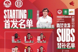 中超聯(lián)賽第24輪，河南VS北京國安首發(fā)及替補隊員名單
