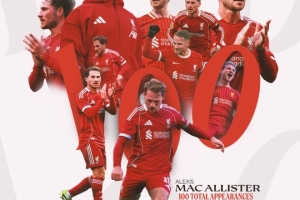 替補(bǔ)登場(chǎng)，麥卡利斯特迎利物浦生涯百場(chǎng)里程碑之戰(zhàn)