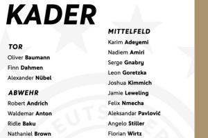 德國名單：沃爾特馬德、維爾茨領銜，基米希、格納布里在列