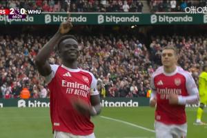 英超200場里程碑破門！薩卡點射再下一城，阿森納2-0領先