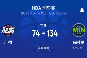 保羅險(xiǎn)勝2分！廣州不敵二陣森林狼 慘負(fù)對手60分