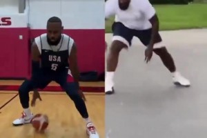 很喜感！詹姆斯和帕金斯運球視頻同框，看著是很像！