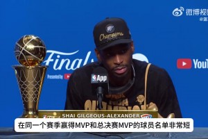 SGA談單賽季收獲MVP、FMVP和得分王：我加入了傳奇行列