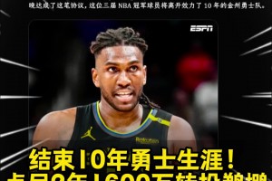 勇士的冠軍中鋒離隊！Shams：盧尼2年1600萬簽約鵜鶘