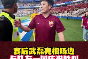 上海德比取勝，武磊拄拐在場(chǎng)邊和隊(duì)友球迷慶祝