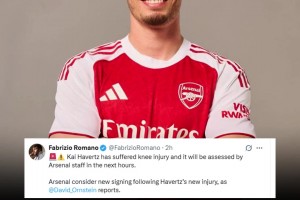 增肌太猛？羅馬諾：哈弗茨膝蓋受傷，阿森納考慮引援